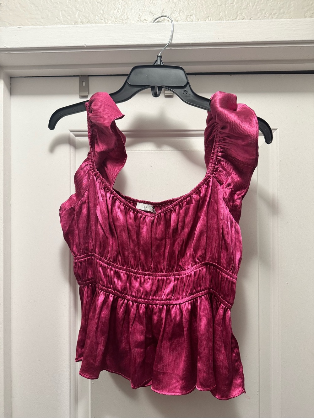 Lush Satin Ruffled Peplum Tank Top - Fuchsia